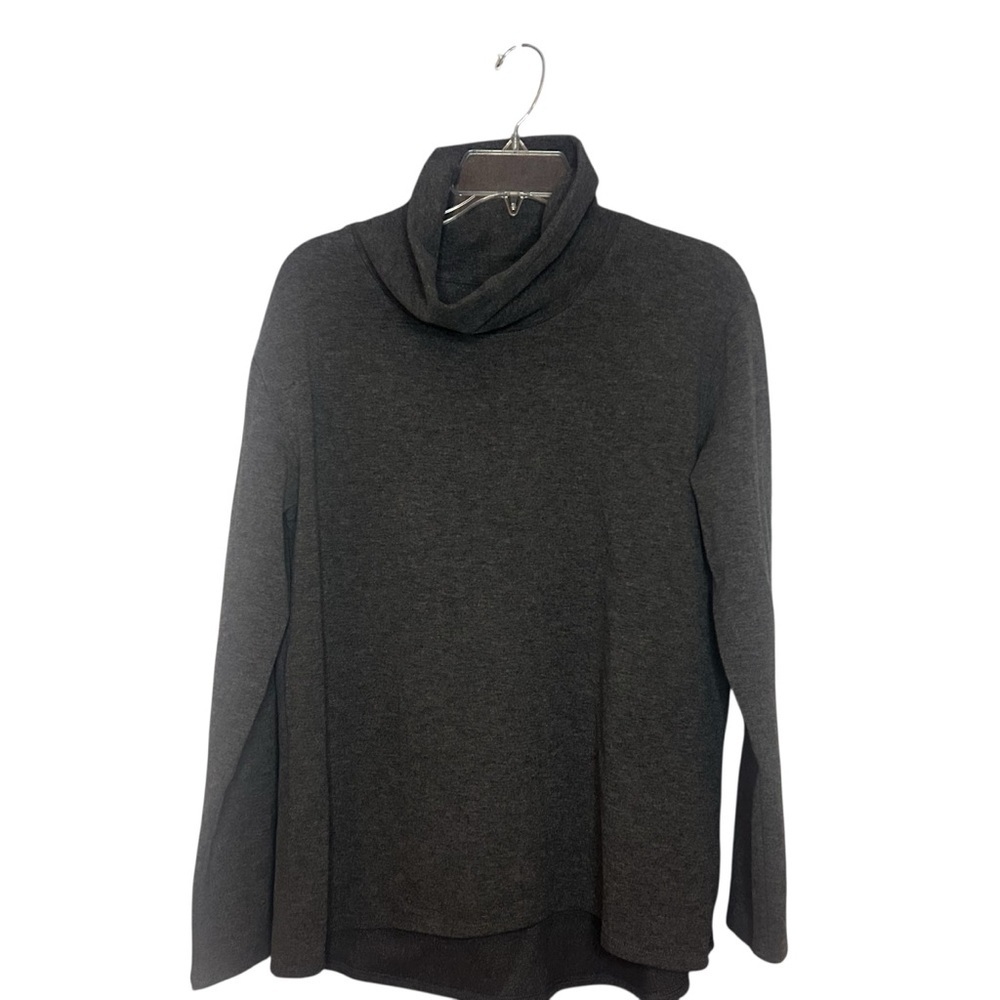 Joan Rivers Cowl Neck Tunic Top Gray Hi Low Hem Soft Stretch Size Small
